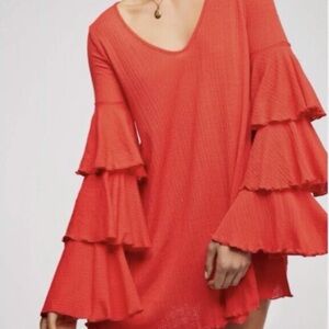 Free People Red Ruffle Sleeve Dress NWT